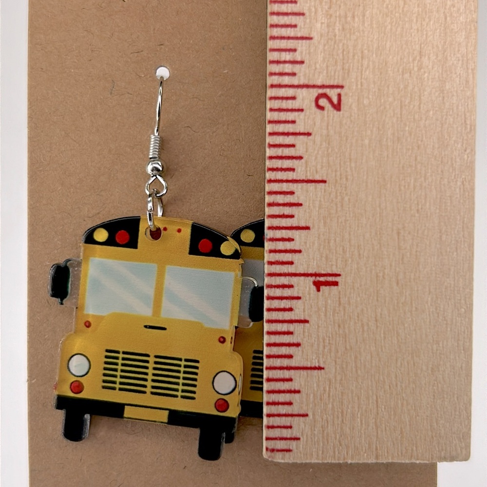 School Bus Design Dangle Earrings Cute Back to School Style Fashion Jewelry - Picture 2 of 4